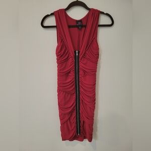 2B Bebe Red Ruched Dress Medium